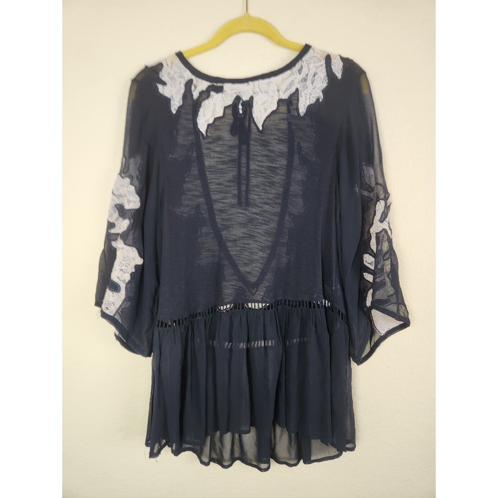 Urban Outfitter Ecote Black Sheer Deep V Back Lace Cutout Top Women’s XS
